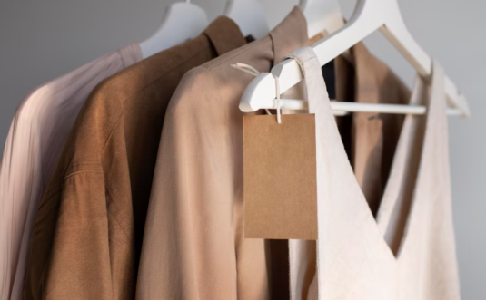 brown and beige clothes on hangers