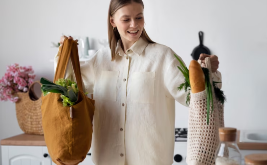 Woman with Eco Bags